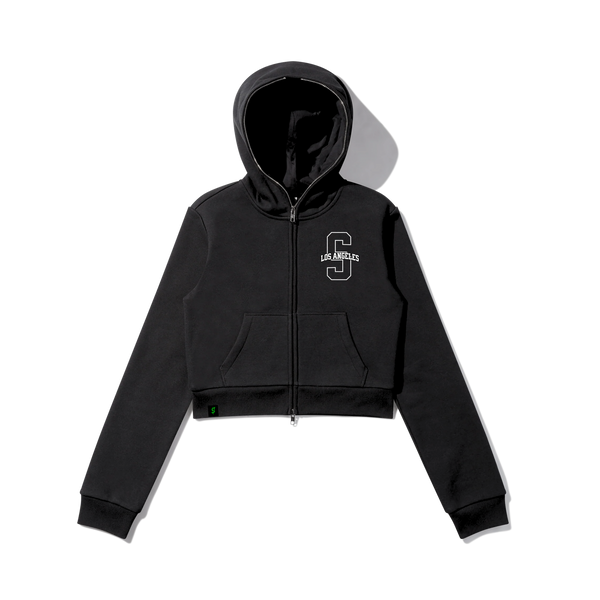 University Full Zip Crop Hoodie